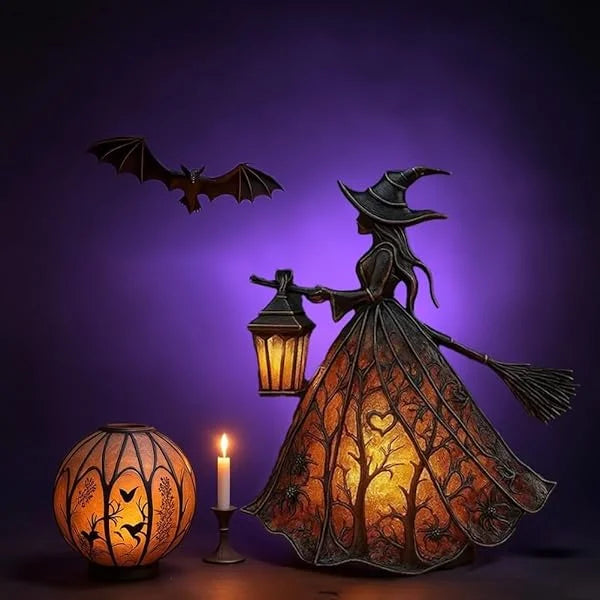 Gothic Spooky Witch Decor with Holding Lantern