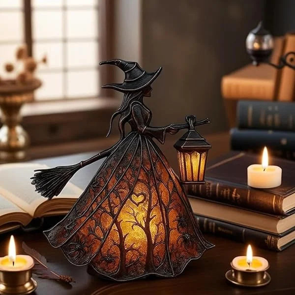 Gothic Spooky Witch Decor with Holding Lantern