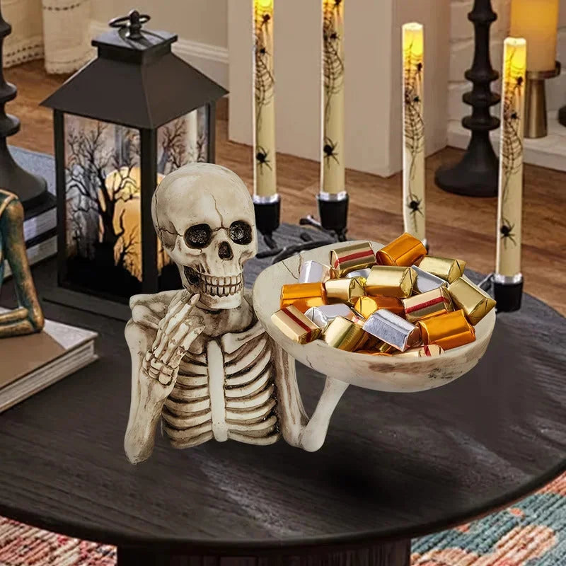 Resin Skull Tray Ornament with Bowl