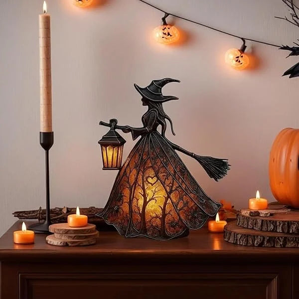 Gothic Spooky Witch Decor with Holding Lantern