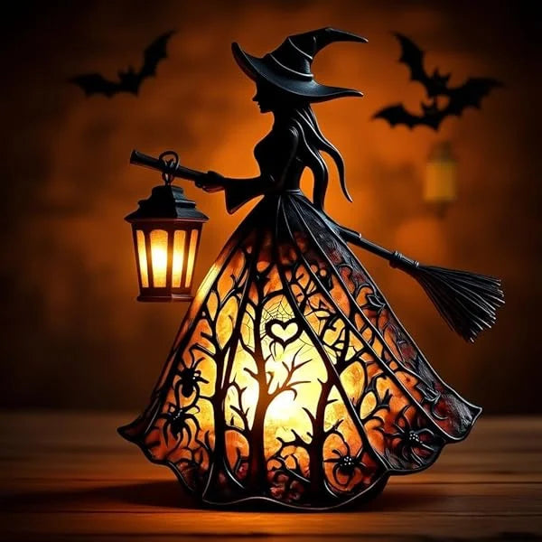 Gothic Spooky Witch Decor with Holding Lantern