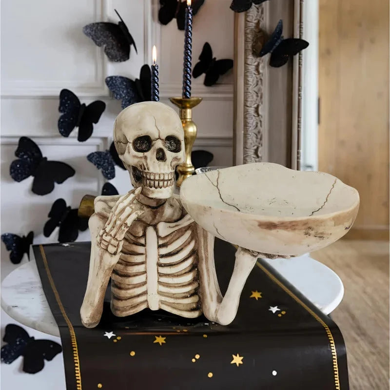 Resin Skull Tray Ornament with Bowl