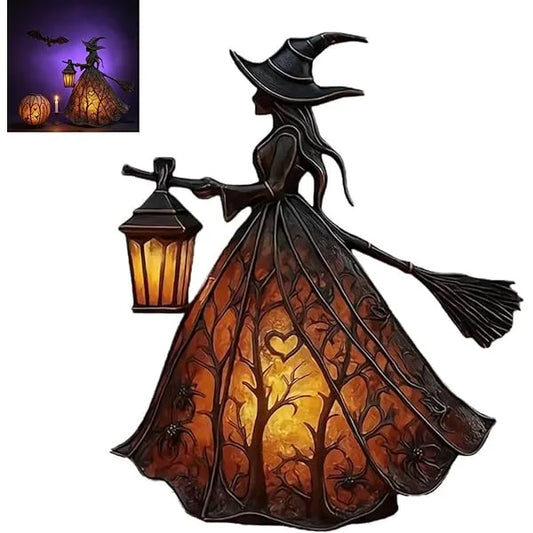 Gothic Spooky Witch Decor with Holding Lantern