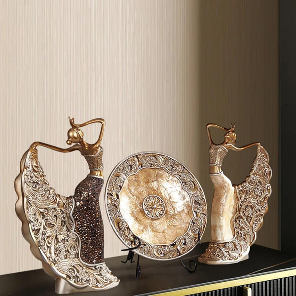 Elegant Vintage Peacock Dancer Sculptures - Set of 3